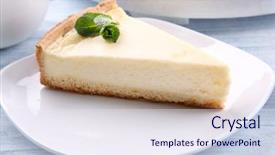  Presentation with cheesecake - Theme enhanced with piece of tasty cheesecake background and a sky blue colored foreground