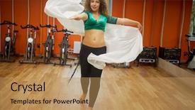  Presentation with fitness dance - PPT theme enhanced with piece of white fabric dance background and a coral colored foreground