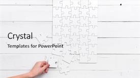  Presentation with hand holding puzzle piece - Colorful theme enhanced with piece of white uncompleted puzzle backdrop and a white colored foreground