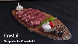  Presentation with raw meat beef veal shank - Colorful slide deck enhanced with pieces fillet on big size backdrop and a dark gray colored foreground