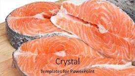  Presentation with salmon - Colorful slide deck enhanced with pieces-of-a-fresh-salmon backdrop and a coral colored foreground