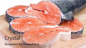  Presentation with salmon - Presentation having pieces-of-a-fresh-salmon background and a coral colored foreground