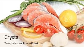  Presentation with salmon - Audience pleasing presentation theme consisting of pieces-of-a-fresh-salmon backdrop and a lemonade colored foreground