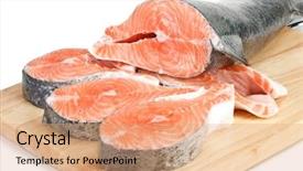  Presentation with salmon - Presentation theme having pieces-of-a-fresh-salmon background and a coral colored foreground