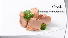  Presentation with tuna - PPT theme consisting of pieces of canned tuna background and a pink colored foreground