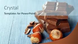  Presentation with chocolate - Amazing slide deck having pieces of chocolate with hazelnut on wooden table closeup backdrop and a cool aqua colored foreground