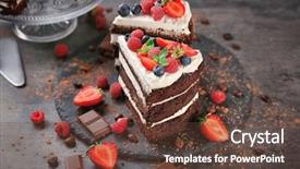  Presentation with bar pieces dark chocolate - Amazing PPT theme having pieces of delicious chocolate cake backdrop and a tawny brown colored foreground