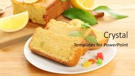  Presentation with banoffee pie cake on white - Slide set enhanced with pieces of delicious citrus cake background and a  colored foreground