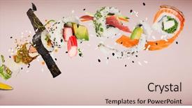  Presentation with sushi - Presentation theme featuring pieces of delicious japanese sushi background and a lemonade colored foreground