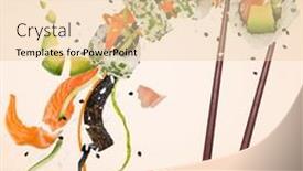  Presentation with pastel color - Presentation having pieces-of-delicious-japanese-sushi background and a lemonade colored foreground