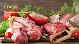  Presentation with fresh meat - PPT theme featuring pieces of different fresh meat background and a tawny brown colored foreground