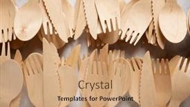  Presentation with cutlery - Presentation theme having pieces-of-disposable-wooden-cutlery background and a coral colored foreground