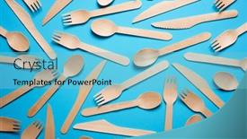  Presentation with cutlery - PPT layouts having pieces-of-disposable-wooden-cutlery background and a light blue colored foreground