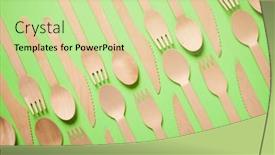  Presentation with cutlery - PPT theme with pieces-of-disposable-wooden-cutlery background and a soft green colored foreground