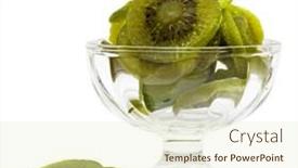  Presentation with kiwi - Presentation design enhanced with pieces of dried kiwi isolated on white background background and a soft green colored foreground