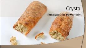  Presentation with fresh bread subway food - PPT theme having pieces of fresh ciabatta bread background and a coral colored foreground