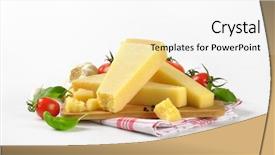  Presentation with vegetable cutting board - Presentation theme featuring pieces of fresh parmesan cheese and vegetable garnish on wooden cutting board background and a white colored foreground