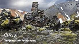  Presentation with lava - Theme consisting of pieces of gray and black lava bizarre shapes sometimes covered with green moss national park landmannalaugar in iceland background and a dark gray colored foreground