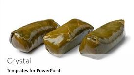  Presentation with greek - Slide deck with pieces-of-greek-dolmades-isolated background and a  colored foreground