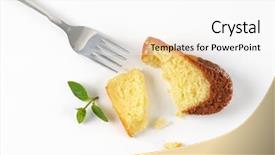  Presentation with bundt - Slide deck having pieces of marble bundt cake and silver fork on white background background and a white colored foreground