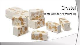  Presentation with almonds - Slide deck enhanced with pieces of nougat with almonds and pistachio nuts on white background background and a white colored foreground