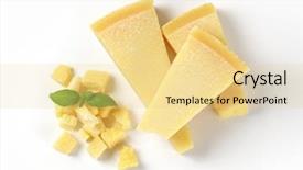  Presentation with wedges - Presentation design with pieces of parmesan cheese background and a blonde colored foreground