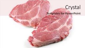  Presentation with meat - Cool new PPT theme with pieces of pork meat isolated backdrop and a coral colored foreground