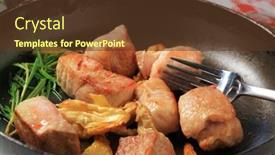  Presentation with oyster mushroom on substrate - Colorful slide deck enhanced with pieces-of-pork-pan-seared backdrop and a tawny brown colored foreground