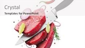  Presentation with steaks - PPT theme enhanced with pieces-of-raw-beef-steaks background and a white colored foreground