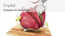  Presentation with cutting board - Beautiful presentation theme featuring pieces-of-raw-beef-steaks backdrop and a white colored foreground