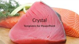 Presentation with fish tuna - Amazing slide deck having pieces of salmon and tuna backdrop and a coral colored foreground