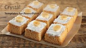  Presentation with banana cake - Cool new slide deck with pieces-of-tasty-banana-cake backdrop and a coral colored foreground