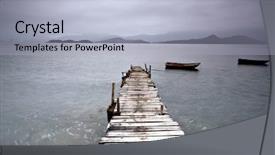  Presentation with boat - Colorful theme enhanced with old hong kong - pier and boat low saturation backdrop and a light blue colored foreground