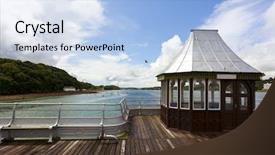  Presentation with strait - Audience pleasing presentation theme consisting of pier at bangor north wales backdrop and a light blue colored foreground