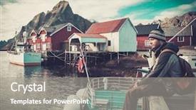  Presentation with norway - PPT theme featuring pier in reine village norway background and a gray colored foreground
