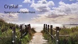  Presentation with water blue sky and peaceful - Presentation design enhanced with pier ocean - pampas grass against a blue background and a light blue colored foreground