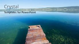  Presentation with sunrise - PPT theme consisting of pier-on-the-lake background and a light blue colored foreground