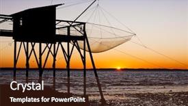 Presentation with fishing net - Presentation theme featuring pier with fishing net during sunrise gironde department aquitaine france background and a tawny brown colored foreground
