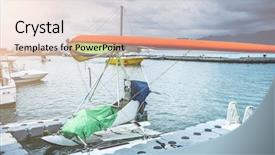  Presentation with engine ships - Audience pleasing slides consisting of pier with yachts and ship backdrop and a lemonade colored foreground