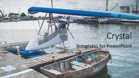  Presentation with ship propeller - Presentation design with pier with yachts and ship background and a light gray colored foreground