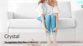  Presentation with leg pain - Presentation design having piernas - young woman suffering from leg background and a light gray colored foreground