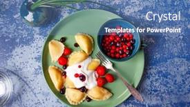  Presentation with served - PPT theme having pierogi-stuffed-with-curd-served background and a teal colored foreground