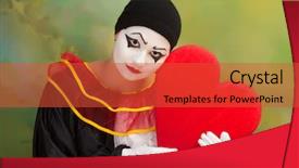  Presentation with sad - Amazing PPT layouts having pierrot holding a red heart backdrop and a  colored foreground