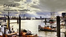  Presentation with hamburg - PPT theme having piers docks tugboats and ships background and a mint green colored foreground