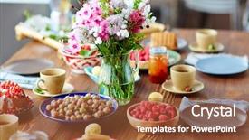  Presentation with rustic - Slide deck enhanced with pies and cups of tea background and a tawny brown colored foreground