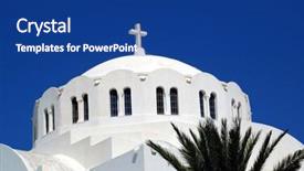  Presentation with greek mythology muses - Presentation theme featuring piety - church on the greek island background and a  colored foreground