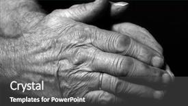  Presentation with mom praying hands - Amazing PPT theme having piety - verry old male praying hands backdrop and a dark gray colored foreground