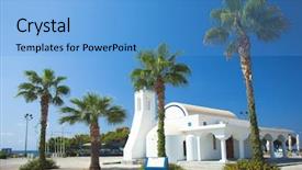 Presentation with napa - Presentation theme consisting of piety - white church and palms agia background and a teal colored foreground
