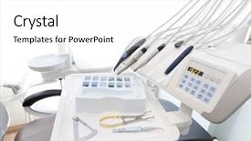  Presentation with dental office - PPT theme featuring piezo - equipment and dental instruments background and a white colored foreground