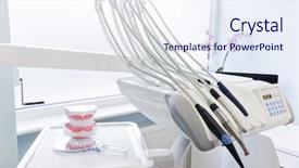  Presentation with office - Slide deck consisting of piezo - equipment and dental instruments background and a sky blue colored foreground